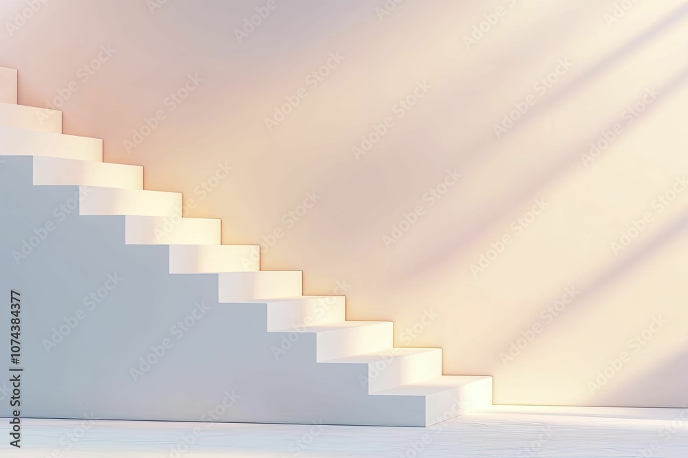 Reward system depicted as ascending steps with soft shadows. 3D cartoon style emphasizing clean lines and muted color palette.