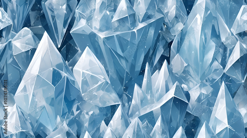 Obraz premium Abstract crystal-like structures in icy blue and white with sharp, faceted edges and reflective highlights. The design feels cool and modern, ideal for winter, luxury, or tech themes. 