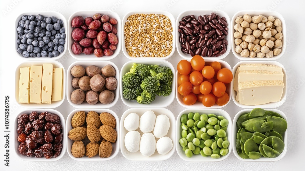 Clean layout of portioned food groups, emphasizing variety and balance with minimal details and soft neutral shades. Flat illustration Clean layout of portioned food groups, emphasizing variety and balance with minimal details and soft neutral shades. Flat illustration