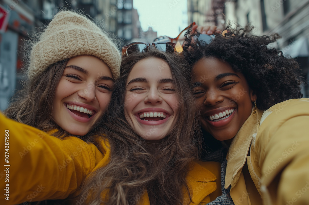 City, selfie and excited women hug, smile and laugh with cool streetwear on bridge together. Social media, support and happy gen z friends with urban fashion, film style City, selfie and excited women hug, smile and laugh with cool streetwear on bridge together. Social media, support and happy gen z friends with urban fashion, film style