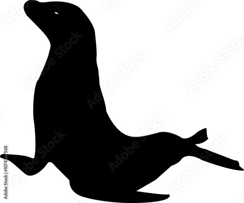 Sealion animal mascot silhouettes icon. Sea lion black vector flat isolated on transparent background, clipart image painting design art Graphic drawing minimalist contour.