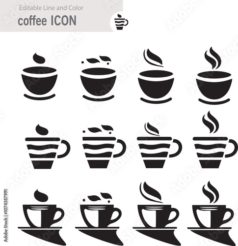  Coffee icon collection - vector outline illustration and silhouette