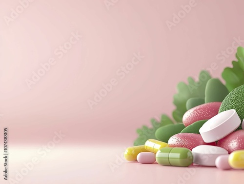 Healthy lifestyle icons, surrounded by ketones, wellness theme, vibrant 3D illustration. photo