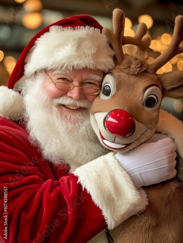 Santa's Reindeer Hug: A heartwarming image of Santa Claus embracing his favorite reindeer, capturing the spirit of Christmas joy and festive cheer.