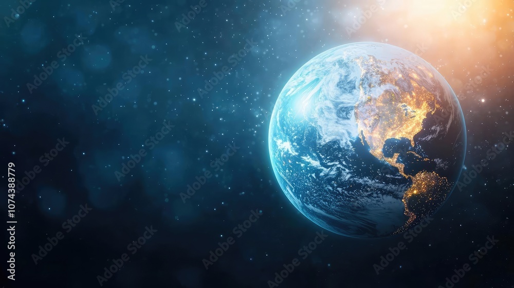Obraz premium Earth from space with glowing atmosphere and cosmic background, detailed planet view.