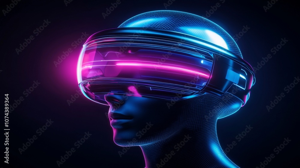 Futuristic smart headgear connected to brain, holographic 3D medical diagnostics projected in mid-air, vibrant colors, cybernetic look, sci-fi clinic