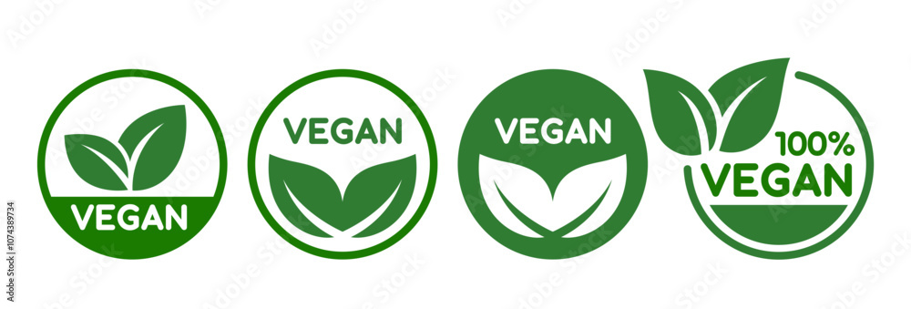 Vegan food icon set badge sign. Bio, Ecology, Organic logos and badges, label, tag. Green leaf on white background. Vector illustration. Vegan food icon set badge sign. Bio, Ecology, Organic logos and badges, label, tag. Green leaf on white background. Vector illustration.