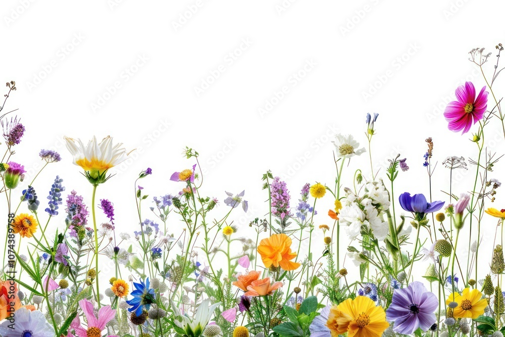 Fototapeta premium Colorful wildflowers on white background