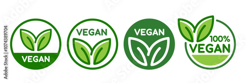 Vegan food icon set badge sign. Bio, Ecology, Organic logos and badges, label, tag. Green leaf on white background. Vector illustration.