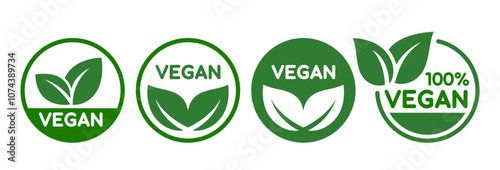 Vegan food icon set badge sign. Bio, Ecology, Organic logos and badges, label, tag. Green leaf on white background. Vector illustration.