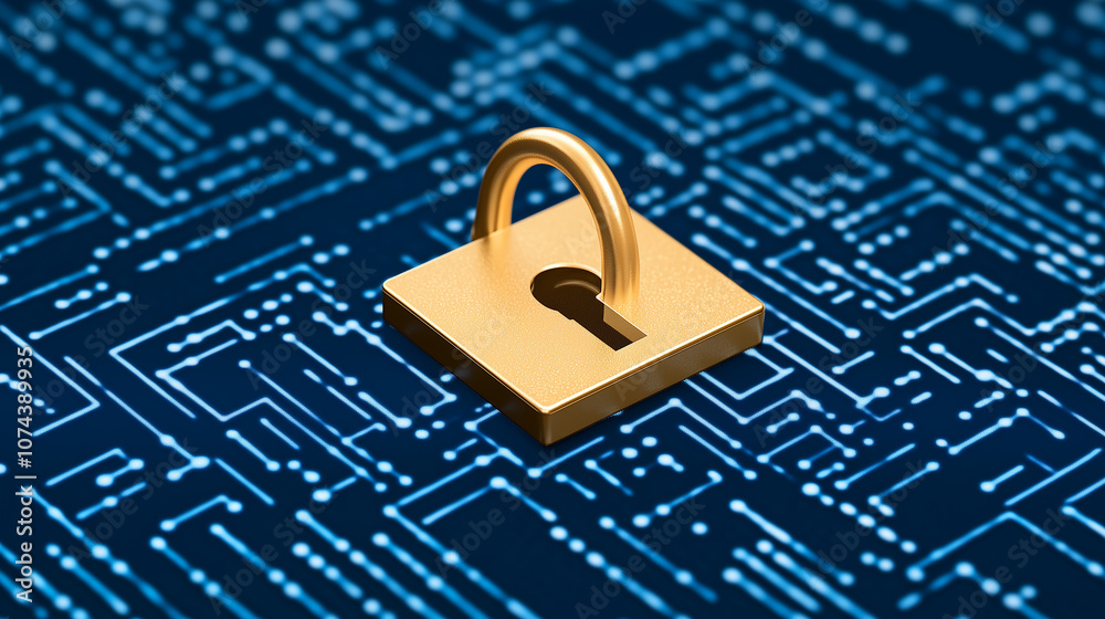 Golden Padlock on Circuit Board