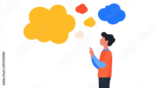 Wallpaper Mural Man Lost in Thought, Surrounded by Colorful Bubble Clouds Torontodigital.ca