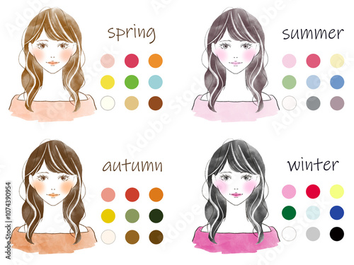 パーソナルカラー４シーズンイメージの女性カラーパレット付き