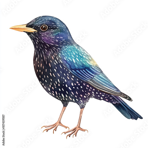 cute Starling Bird watercolor clipart illustration isolated