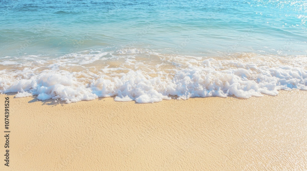 Ocean waves crashing on a sandy beach, eliciting feelings of peace and connection to nature, calming colors, dynamic composition, natural light Ocean waves crashing on a sandy beach, eliciting feelings of peace and connection to nature, calming colors, dynamic composition, natural light