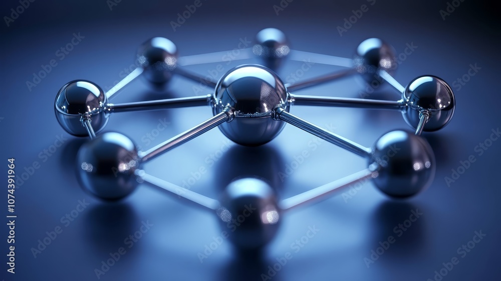 Intricate molecular structure, three interconnected spheres representing a scientific or chemical concept in 3d Intricate molecular structure, three interconnected spheres representing a scientific or chemical concept in 3d