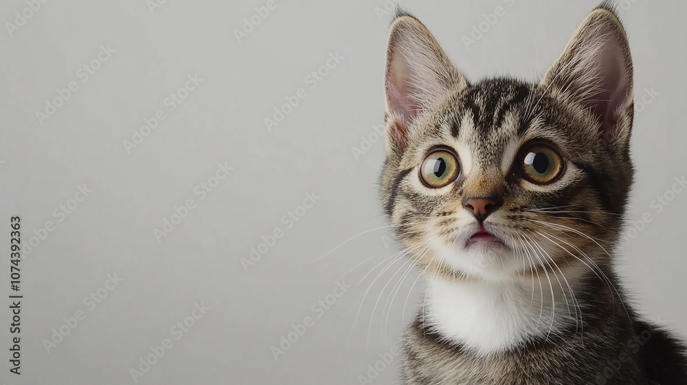 Surprised cat isolated on white copy space background Surprised cat isolated on white copy space background