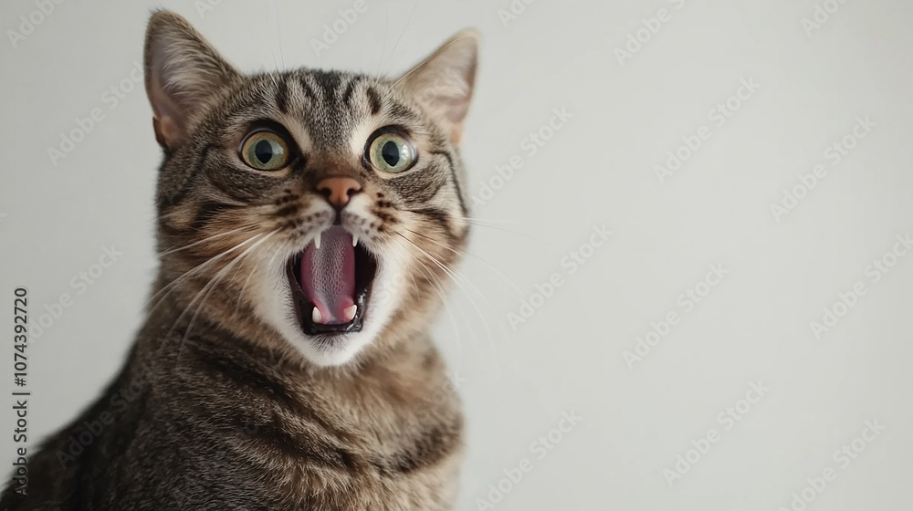 Surprised cat isolated on white copy space background Surprised cat isolated on white copy space background