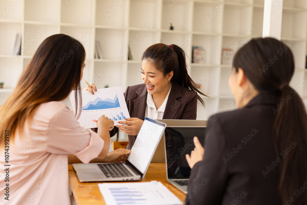 Asian businesswoman teamwork working on laptop with finances analysis report at desk in office, business financing, accounting banking, Team of creative and business planning, Asian businesswoman teamwork working on laptop with finances analysis report at desk in office, business financing, accounting banking, Team of creative and business planning,