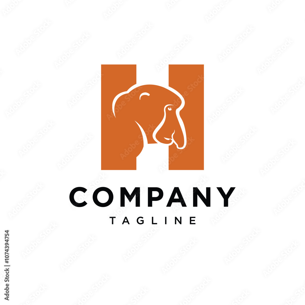 Letter H Proboscis Monkey logo icon vector Letter H Proboscis Monkey logo icon vector