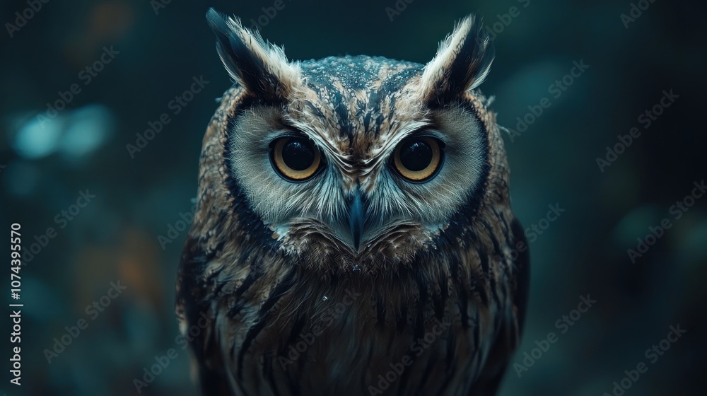 A long-tailed owl stands on a branch at night, with feathers around its eyes and sharp eyes. A long-tailed owl stands on a branch at night, with feathers around its eyes and sharp eyes.