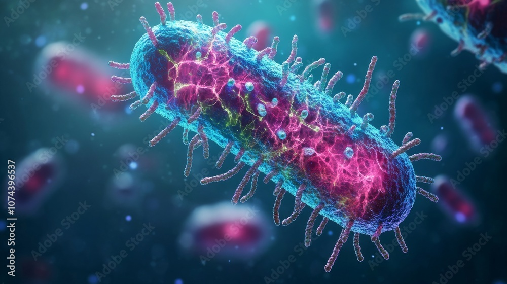 Colorful 3D of a bacterium in a microscopic view Colorful 3D of a bacterium in a microscopic view
