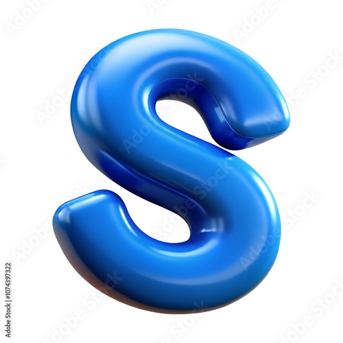 Blue letter S balloon 3D render icon isolated on white background