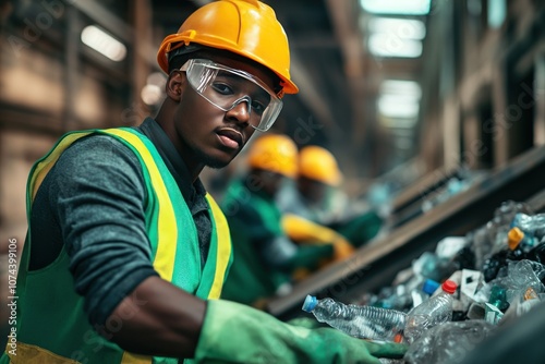 Worker Sorting Recycled Plastic