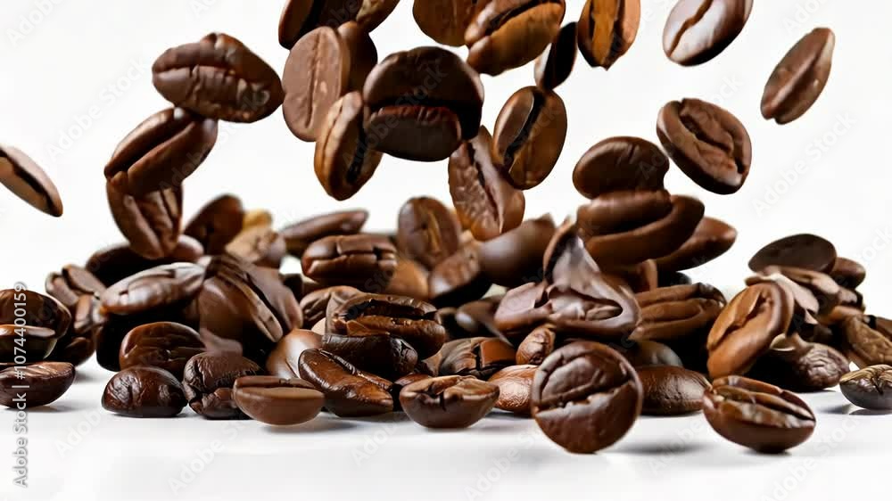 Coffee beans falling on a white background Coffee beans falling on a white background