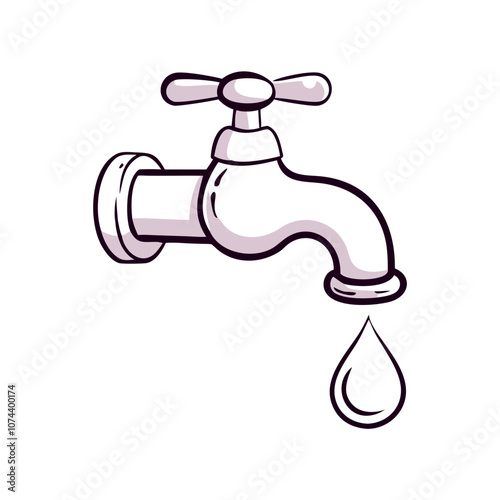 Water-saving faucet icon with dripping water drop for conservation awareness