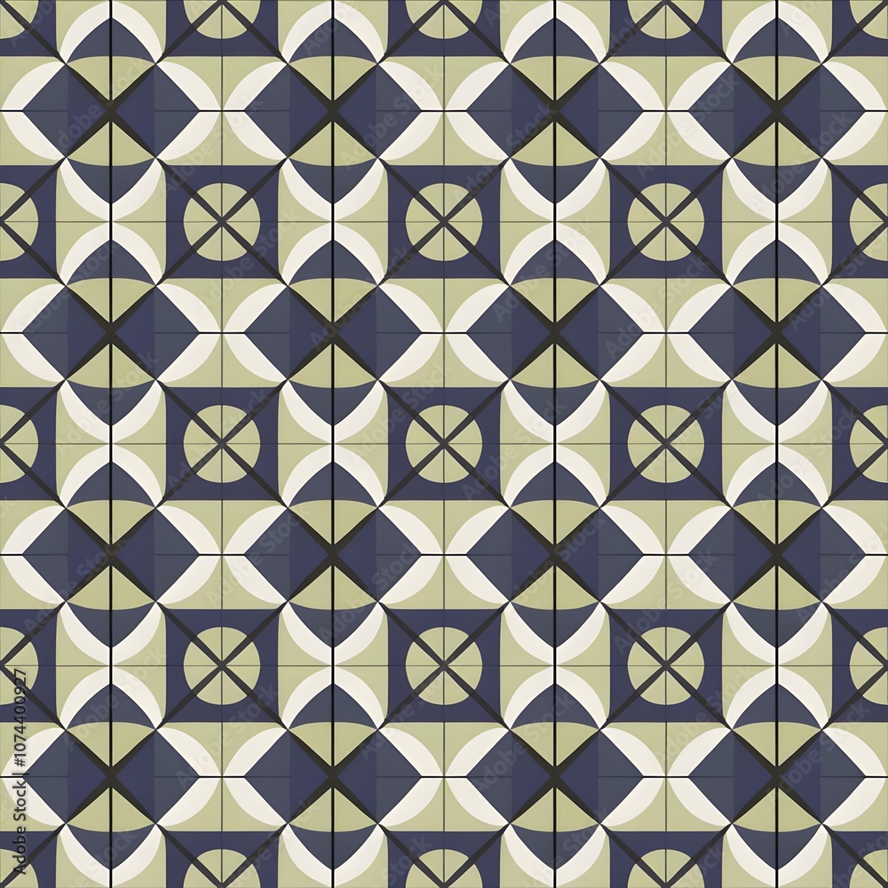 Symmetrical Repeating Geometric Wallpaper Pattern with Triangles, Squares, and Circles Symmetrical Repeating Geometric Wallpaper Pattern with Triangles, Squares, and Circles