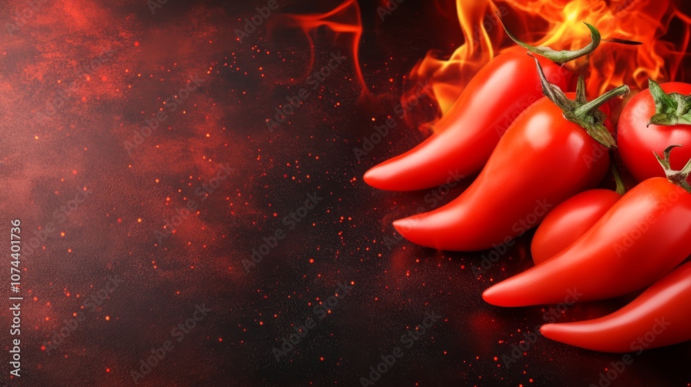 Closeup of vibrant red peppers on a dark background, feast for the eyes and culinary delight Closeup of vibrant red peppers on a dark background, feast for the eyes and culinary delight
