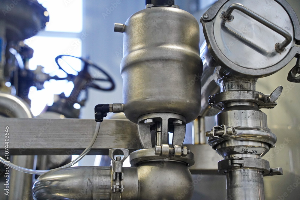 Metal pipes with different fasteners at the factory. Metal pipes with different fasteners at the factory.