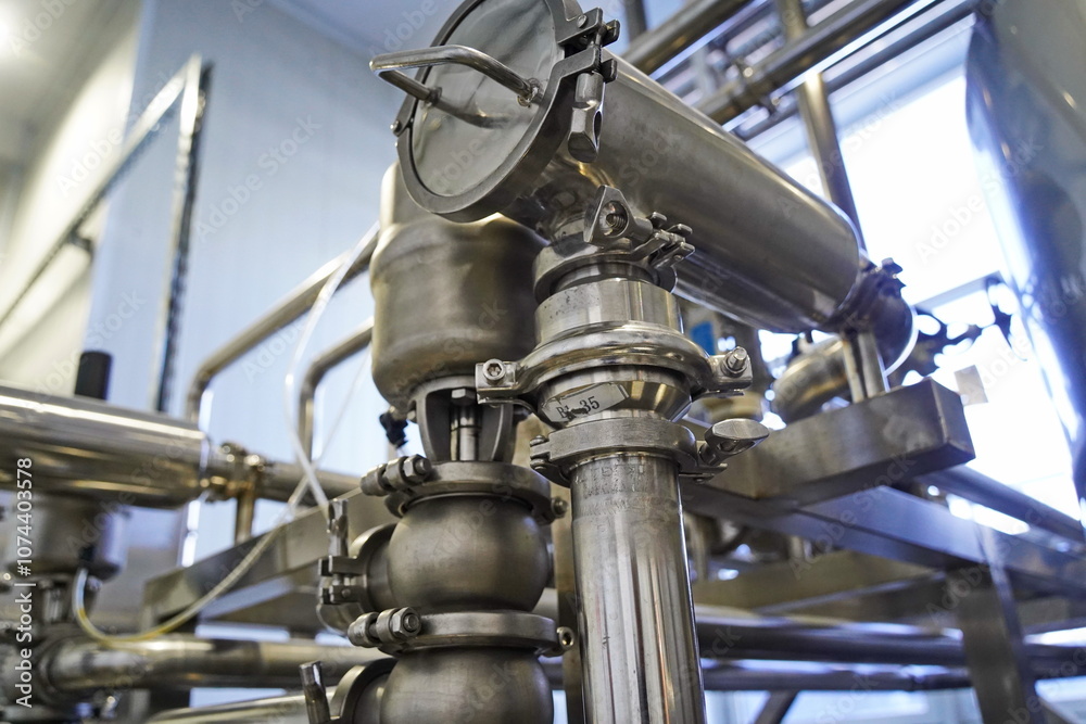 Metal pipes with different fasteners at the factory. Metal pipes with different fasteners at the factory.