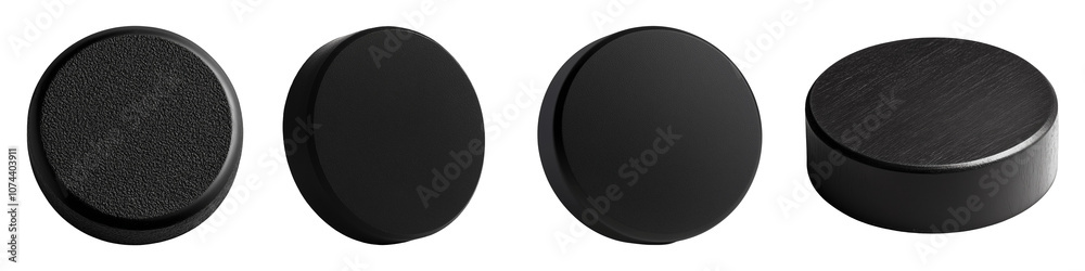 Set of Black Hockey Pucks in Various Angles on a Transparent Background Set of Black Hockey Pucks in Various Angles on a Transparent Background