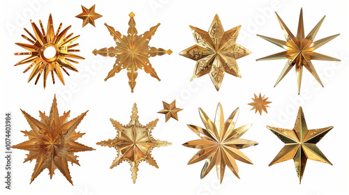 Set of gold stars isolated on white background