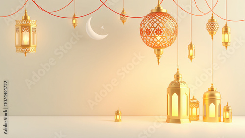 Ramadan with moon and star lantern decoration, abstract luxury islamic background
3d rendering illustration