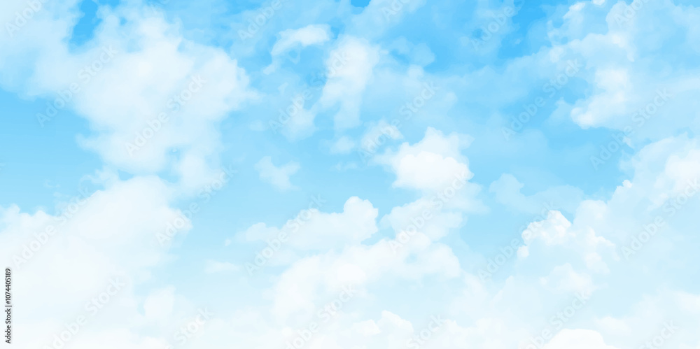 Abstract blue sky with clouds background, abstract watercolor background illustration. Blue sky nature landscape background with realistic fluffy clouds Abstract blue sky with clouds background, abstract watercolor background illustration. Blue sky nature landscape background with realistic fluffy clouds