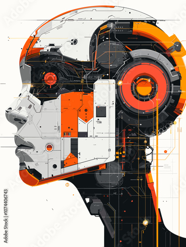 Artificial intelligence concept. Futuristic cyborg head vector illustration.