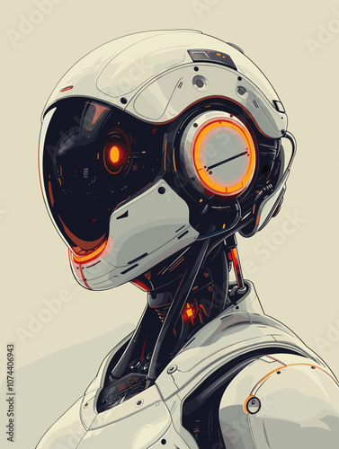 Vector illustration of a robot head with a helmet on a light background