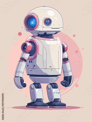 Cartoon robot. Vector illustration of a cute robot on a pink background.