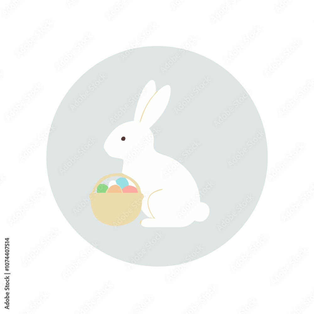 Fototapeta premium White Easter Bunny with Basket of Eggs