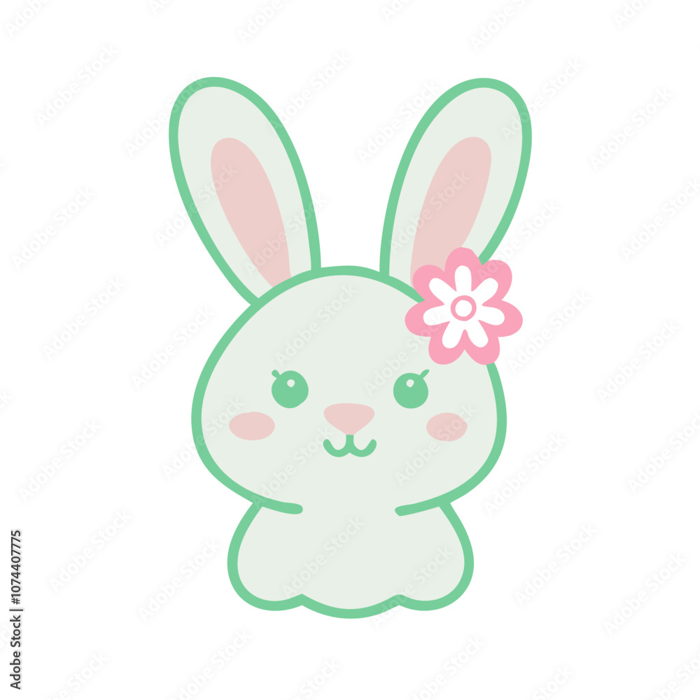 Obraz premium Cute bunny face with flower in hair in pastel colors