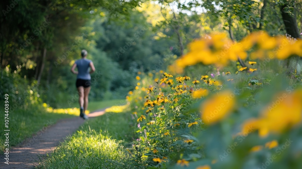 Runner in a Sunlit Forest Path Runner in a Sunlit Forest Path