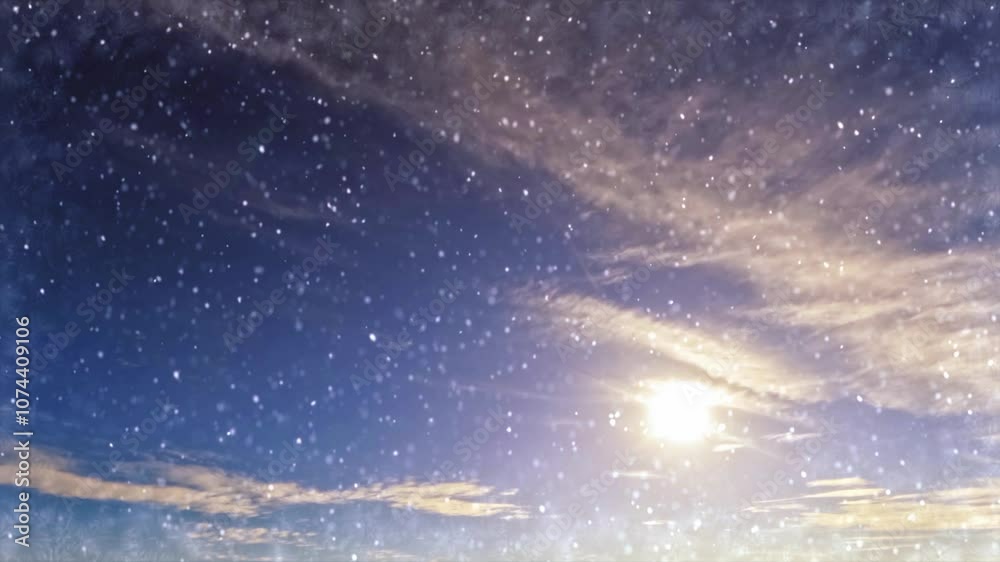 timelapse of the sky of snow on cute sunset bg - loop video