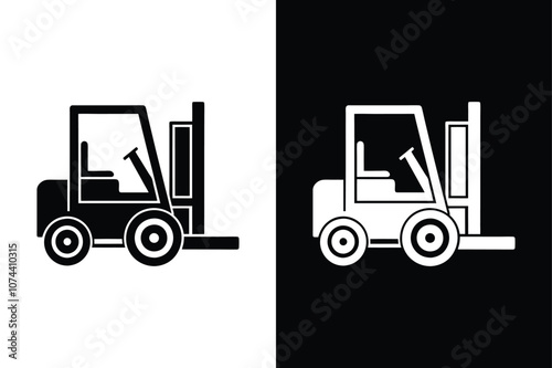 Black forklift truck icon on White Background Vector Art Illustration on white background.