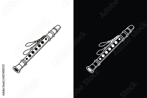 Flute silhouette icon on White Background Vector Art Illustration on white background.