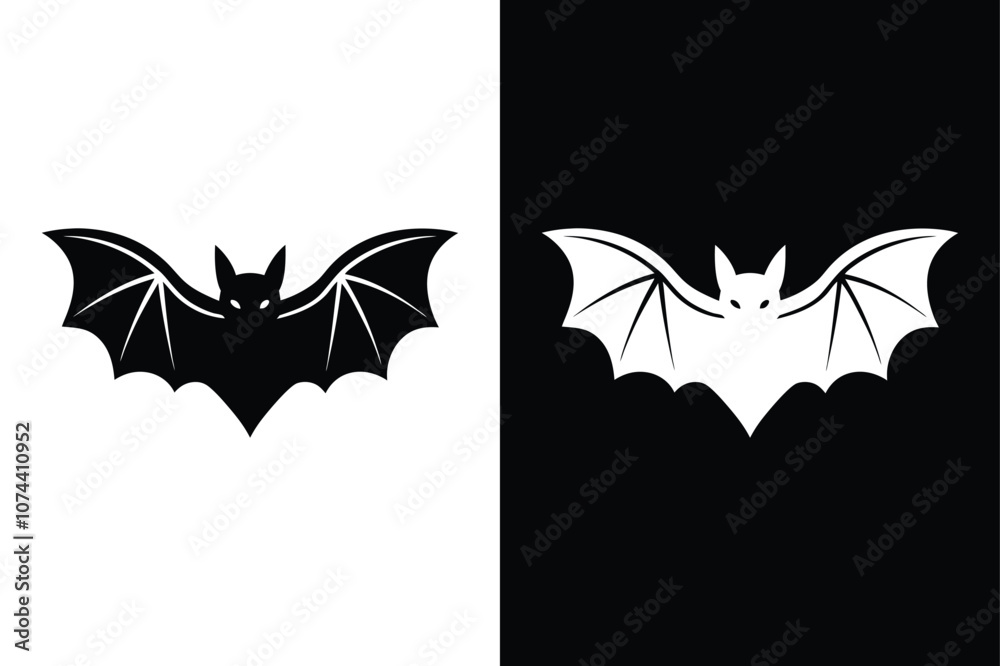 Fototapeta premium Black silhouette Halloween bat icon vector illustration on white background.