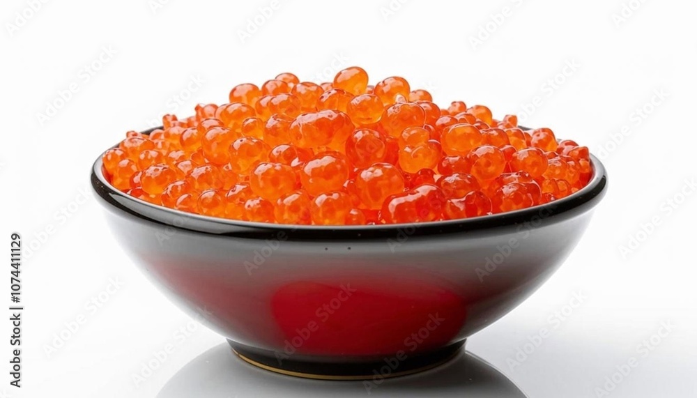 A white bowl filled with bright orange fish roe, known as caviar, against a white background. AI generated
A white bowl filled with bright orange fish roe, known as caviar, against a white background. AI generated