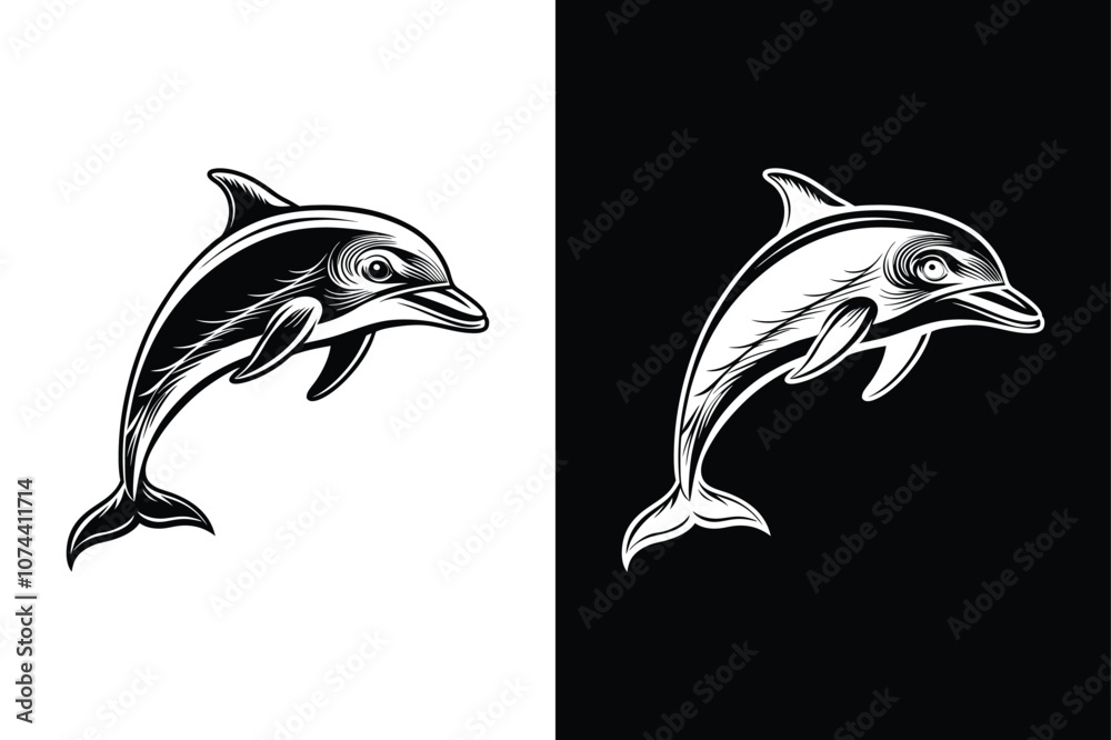 Naklejka premium Dolphin character icon vector illustration, dolphin icon vector with glyph style on white background.